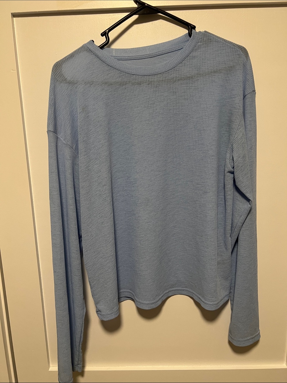 Light Blue Long-Sleeve Ribbed Top - Women's Casual Tee